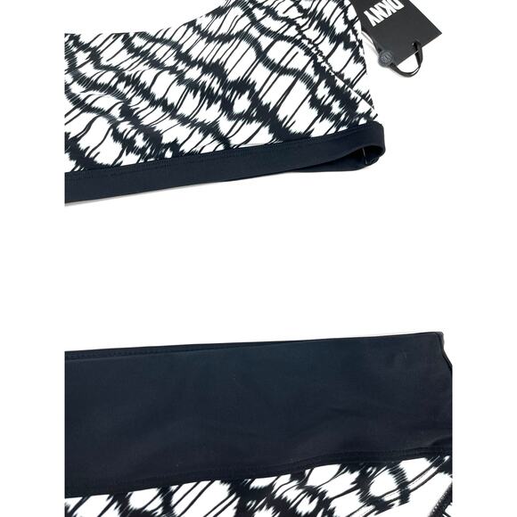DKNY 2 PC Set Black & White High Waist Swim Bikini Top & Bottom Large / XL NWT - Picture 4 of 9